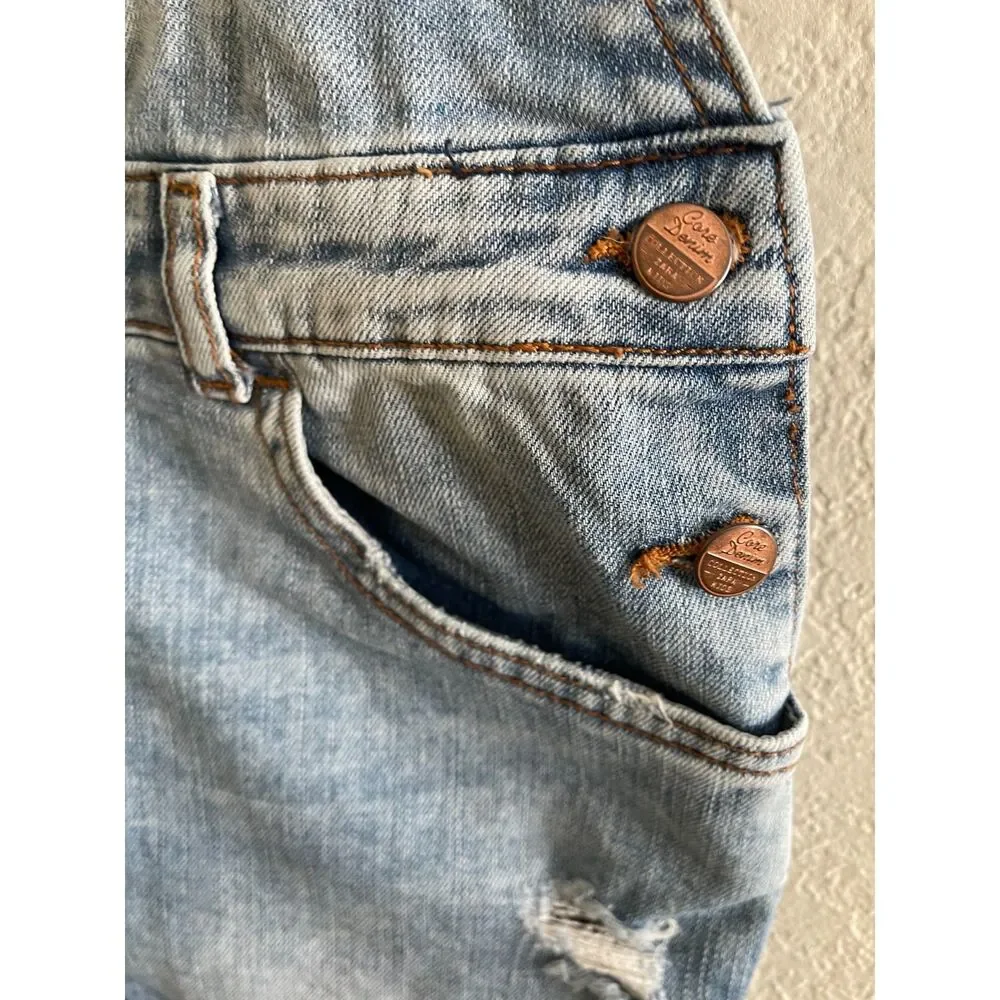 Zara Denim Distressed Bib Overall Girls Sz 13/14 Boho Vintage Jean Frayed Cotton